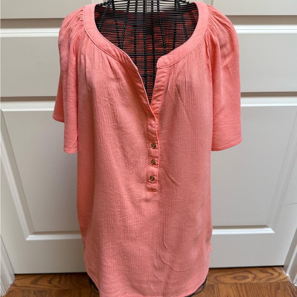 Michael Kors Coral Button-Placket Short Sleeve Blouse